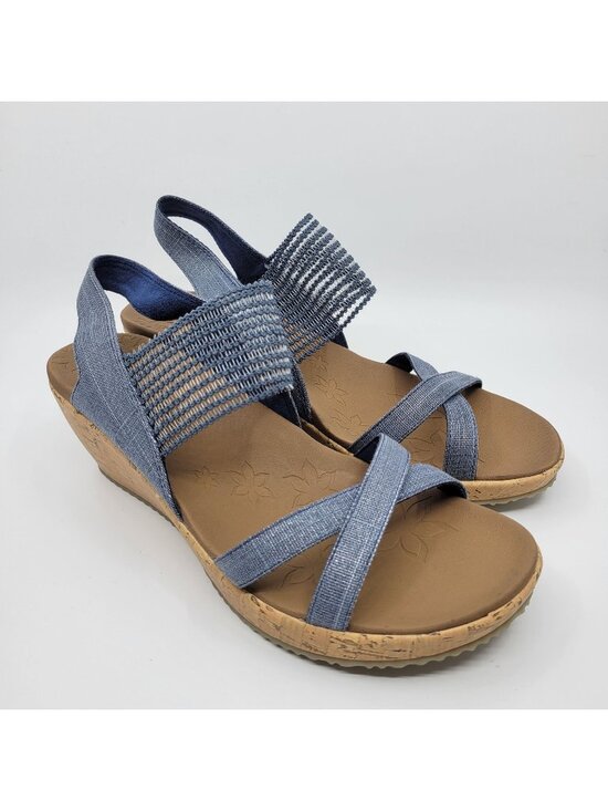Skechers Shoes - Skechers Beverlee Luxe Foam Wedge Sandals Womens sz 10 Blue Comfort Shoes Beachy